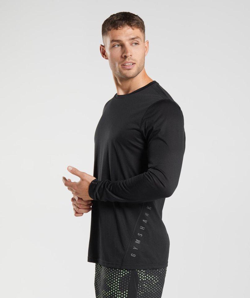 Men's Gymshark Sport Long Sleeve T-Shirts Black | NZ 5OKUNQ